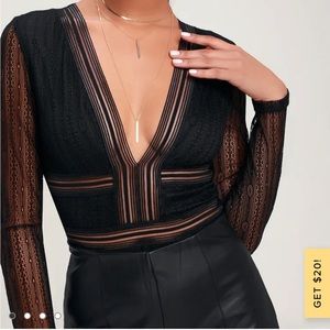 Lulu’s Black Sheer Lace Long Sleeve Bodysuit